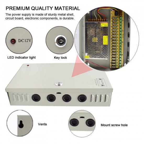 Boîtier Alimentation 18 CH Pour Caméra CCTV DC 12V 20A