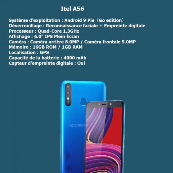 Itel A56 - 16Gb - 1Gb - 5.99" Bleu