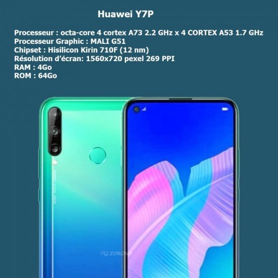 Huawei Y7P 6.39" 4G (4Go, 64Go)  - Bleu Minuit