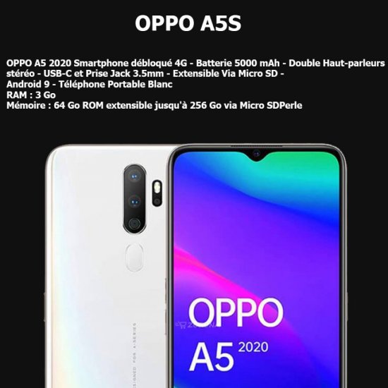 Oppo A5 2020 - 3GB Ram - 64GB - Blanc