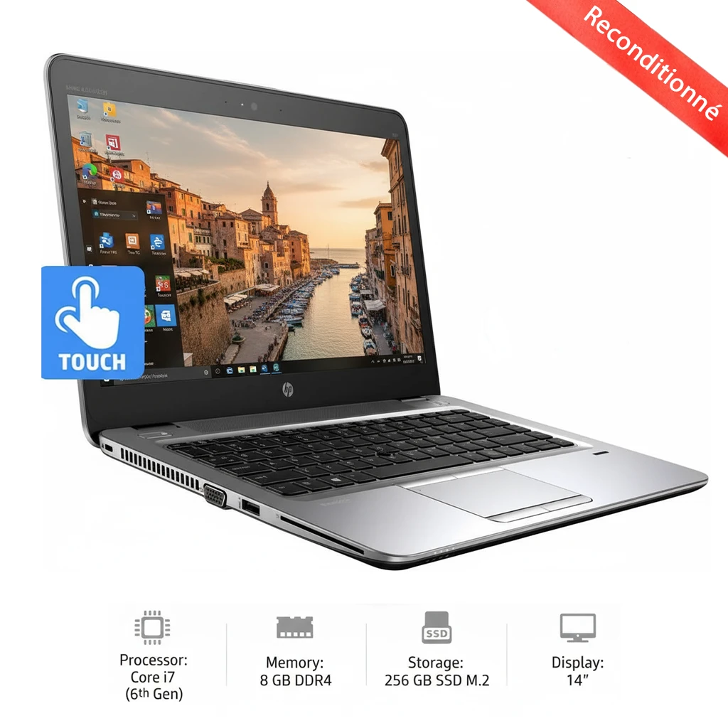 HP EliteBook 840 Core i7 Tactile G3  6Th Grd  14” 8Go -256 SSD -Reconditionné