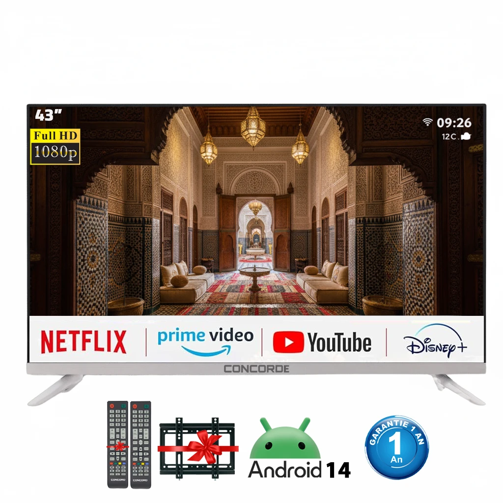 Concorde Smart TV 43" Full HD  Android 14 Récepteur Intégré + TNT HD