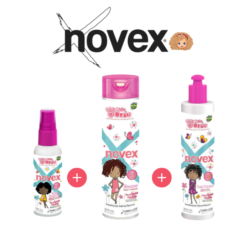 Pack cheveux bouclés enfant Novex Shampoing + Spray Démêlant + Crème Sans Rinçage