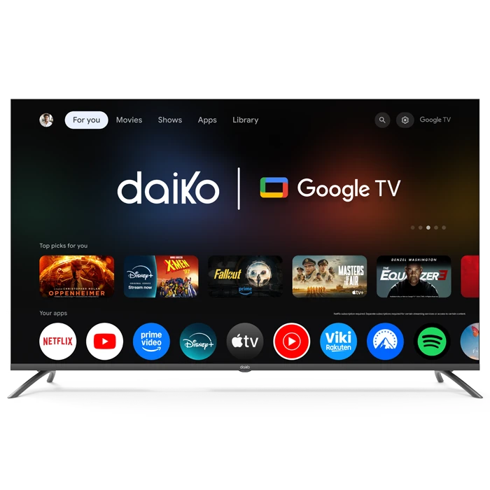 TV Daiko 50 Pouces QLED 4K Smart Google TV – 120Hz Gaming, TNT HD + Récepteur Satellite, Frameless Métal, Garantie 2 Ans