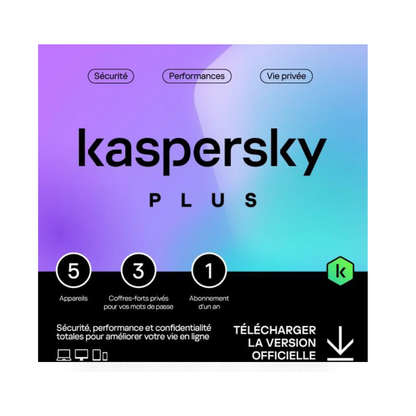 Kaspersky Plus (équivalent à Internet Security) – 5 Postes / 1 an (KL10428BEFS-SLIMMAG)