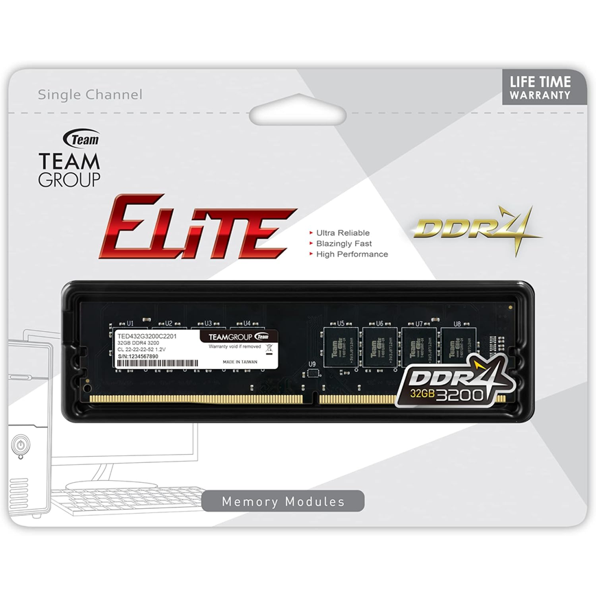 Barrette mémoire de bureau UDDIM DDR4 TEAM ELITE 32 Go 3200 CL22 (TED432G3200C2201)